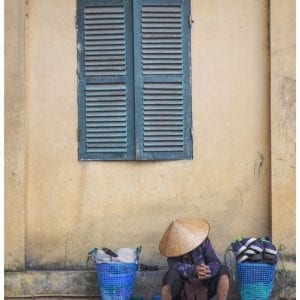 Artistic colour photo print of a street scene in Hanoi, Vietnam.
